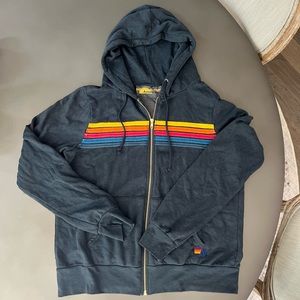 Aviator Nation Dark Blue Long Sleeve Full Zip 5 Stripes Hoodie Size Large